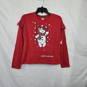 Holiday Time Girls Red Long Sleeve Snowman Sparkle Christmas Winter Shirt XL NEW